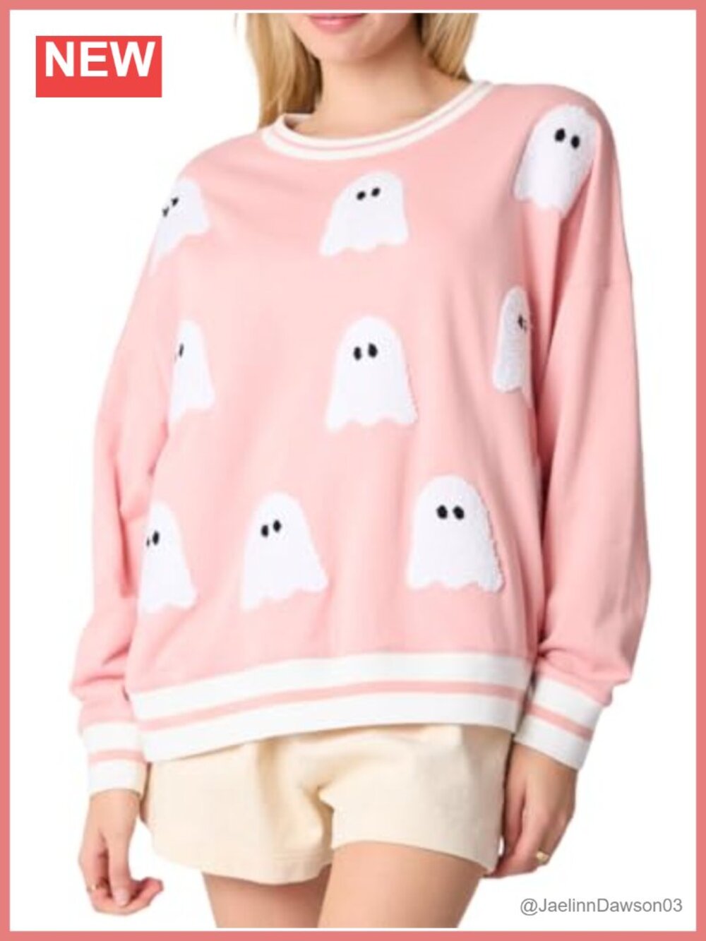 Sequin Ghost Pumpkin Graphic Sweatshirt Oversized Long Sleeve Pullover